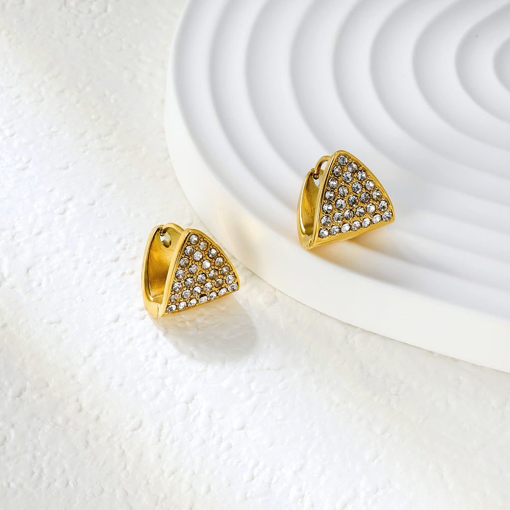 12.8*13.2mm triangle dumplings with white diamonds earrings steel color / gold color