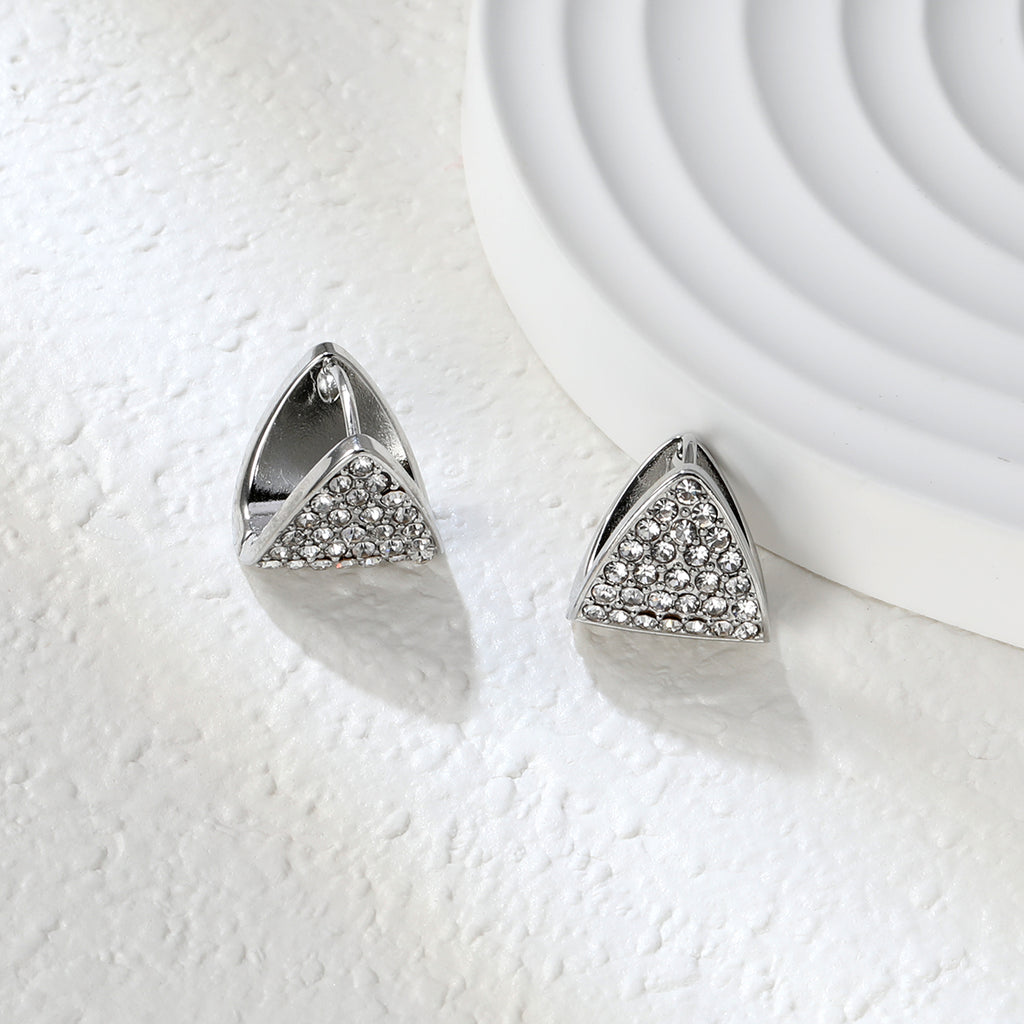 12.8*13.2mm triangle dumplings with white diamonds earrings steel color / gold color