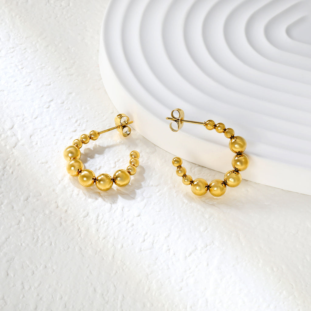 Open earrings semi-circular size steel beads earrings steel color/golden