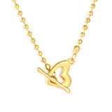 3mm Bead Chain 40cm Heart-Shaped T-Closure Necklace, Gold