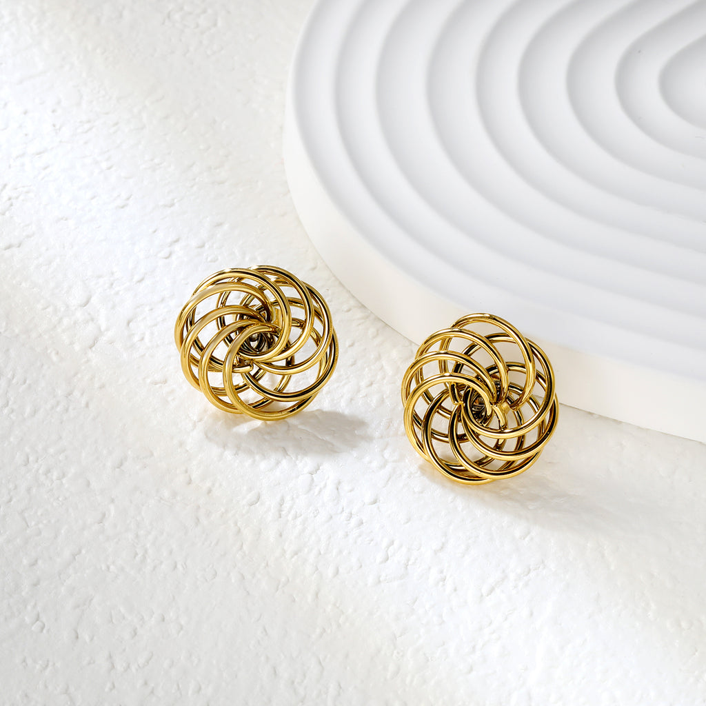 19.7mm round flower garland stud earrings gold color