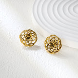 19.7mm round flower garland stud earrings gold color