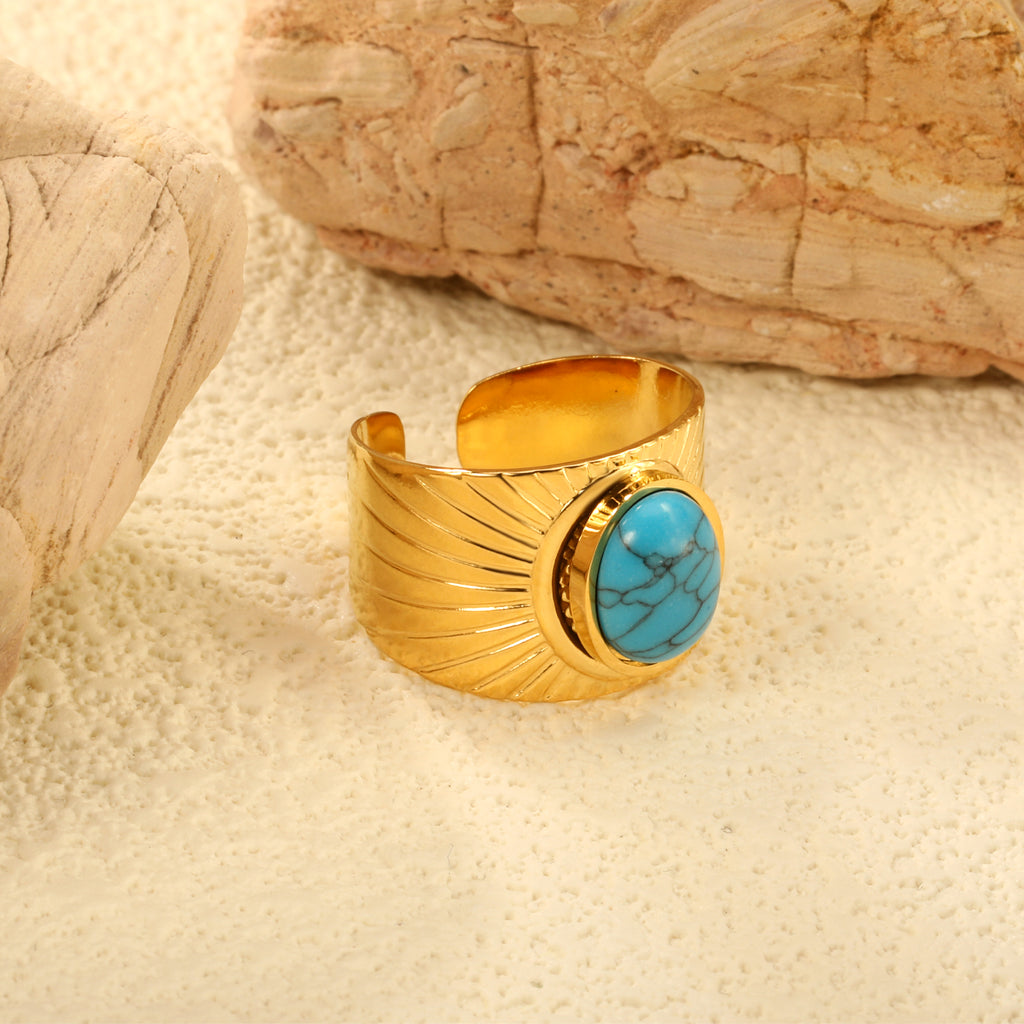 H14.2mm turquoise open-end ring, steel / gold color
