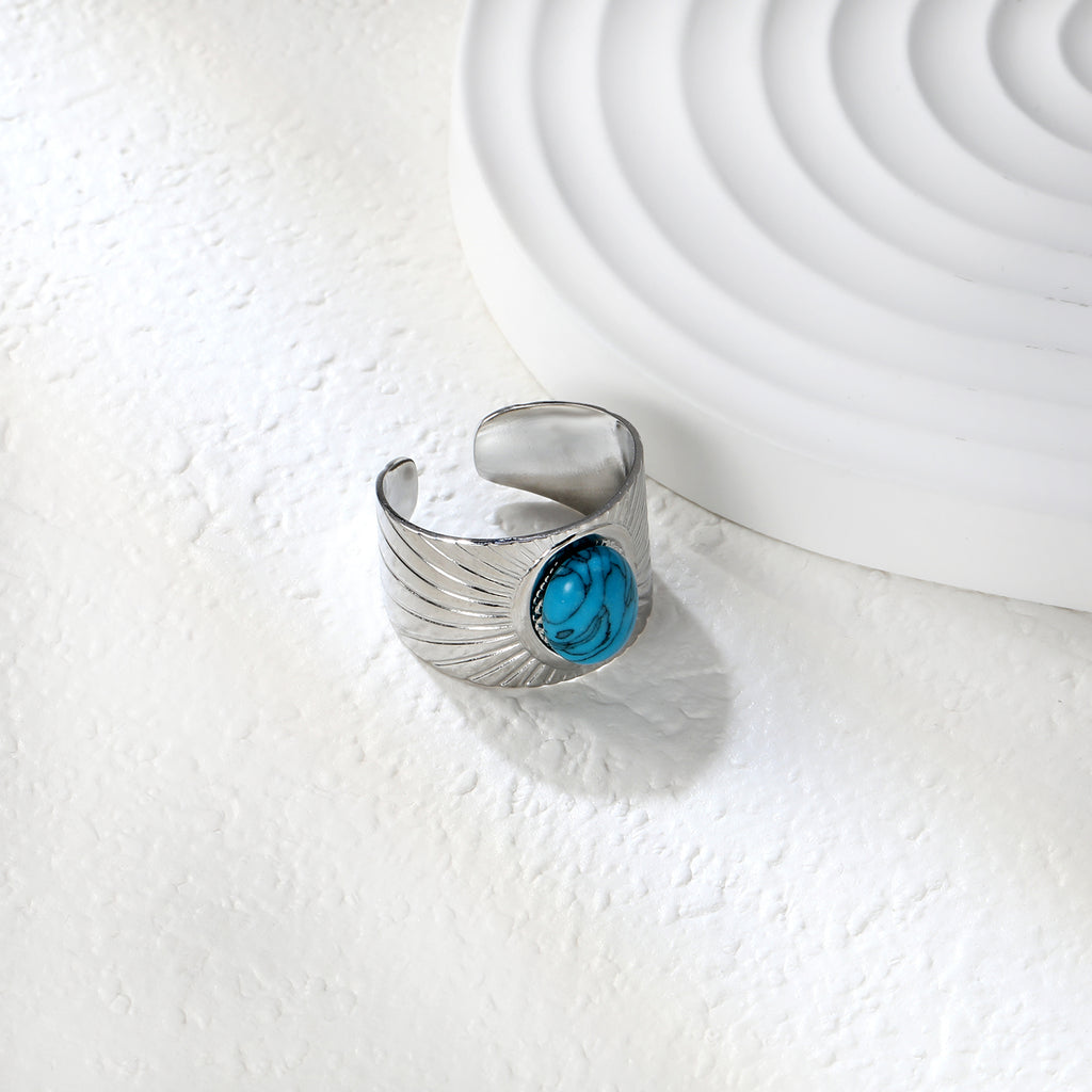 H14.2mm turquoise open-end ring, steel / gold color
