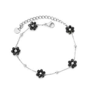 0.3 cross chain ¡Á3mm steel beads ¡Á9 + 8*8.6mm black bead flower pendant , bracelet, steel/gold