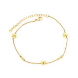 3mm*8 steel beads + 7.8mm*3 seven-petal flower chain 1.2mm box chain*22 + 5cm + 3*10mm square tag Gold