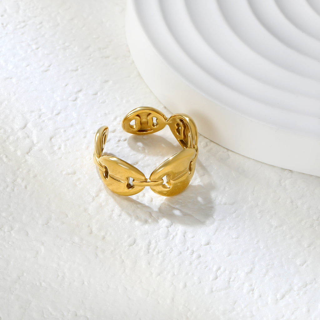 Golden Oval Link SS Open Ring (Minimalist Design)