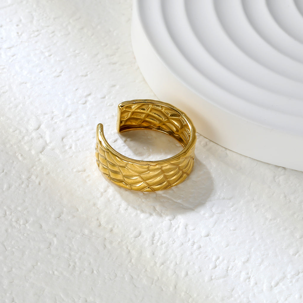 Golden Woven Pattern SS Open Ring (Textured Braided)