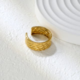Golden Woven Pattern SS Open Ring (Textured Braided)