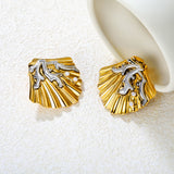 34.7mm*33.5mm Pearl Coral Shell Stud Earrings, Two-tone Gold