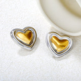27mm*30.5mm Two-Tone Heart Stud Earrings, Two-Tone Gold