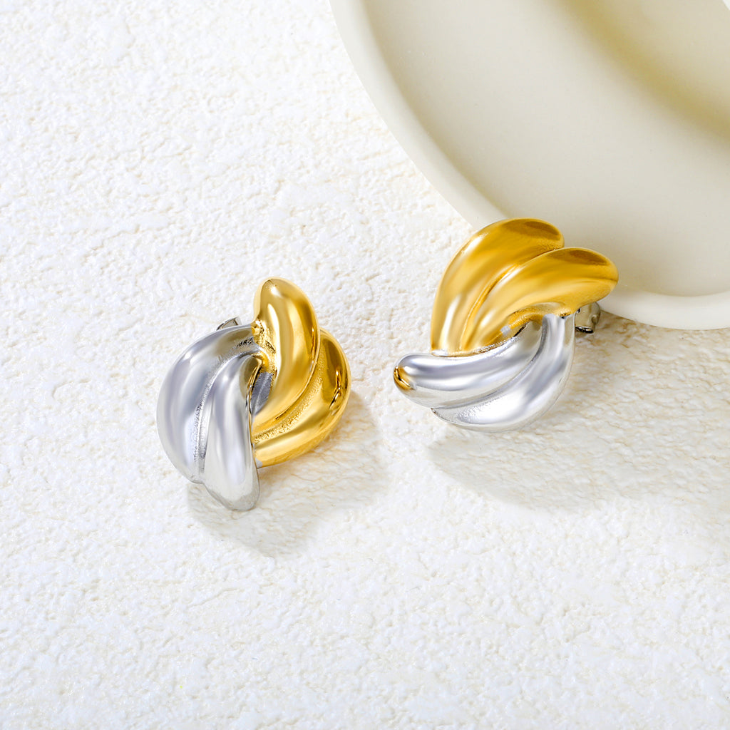 17.2mm x 26.7mm Two-Tone Twisted Earrings, Two-Tone Gold