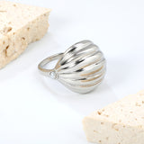 18K Gold Plated Stainless Steel Vertical Striped Arch Ring - Pearl Accented Elegant Jewelry