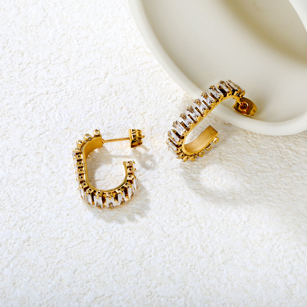 4.8*25.5mm Long C White Zircon Earrings, Gold