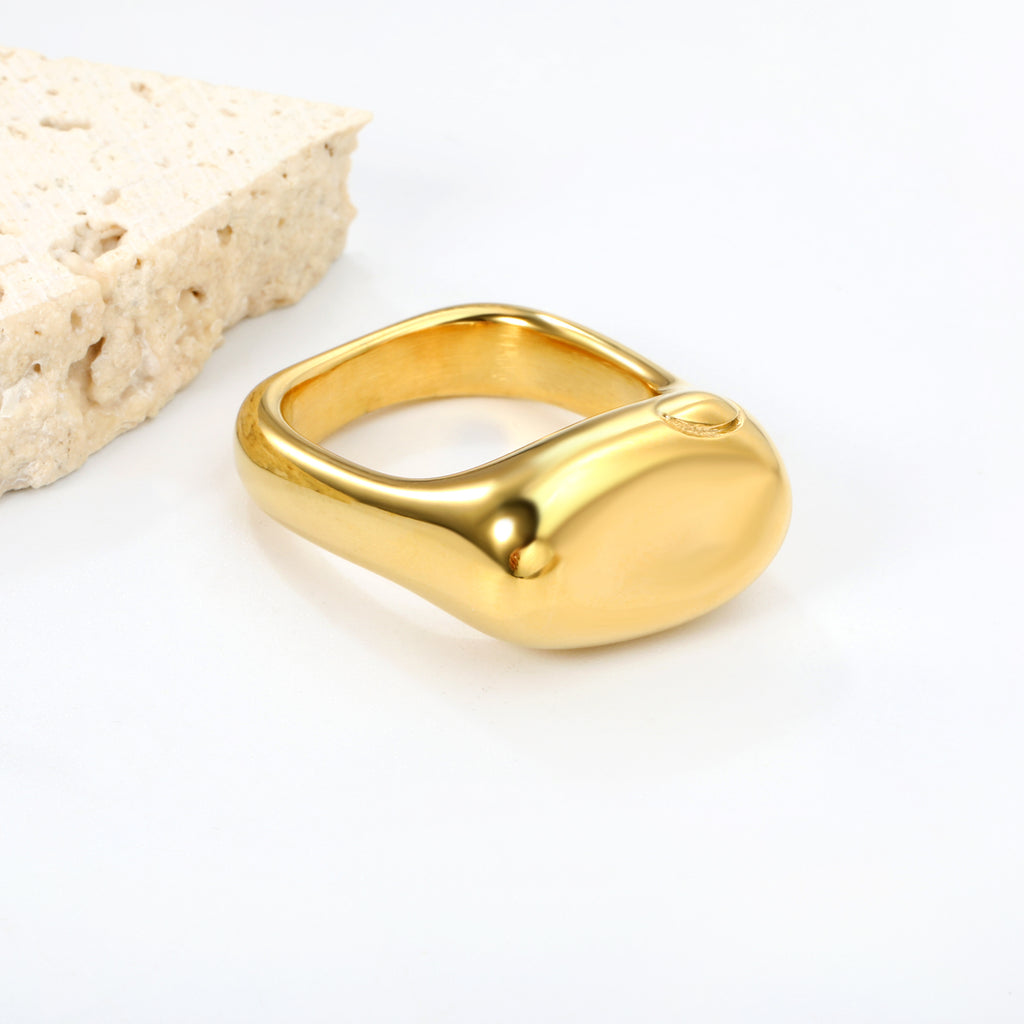 18K Gold Plated Stainless Steel Square Open Ring - Oval Design Sleek Statement Jewelry