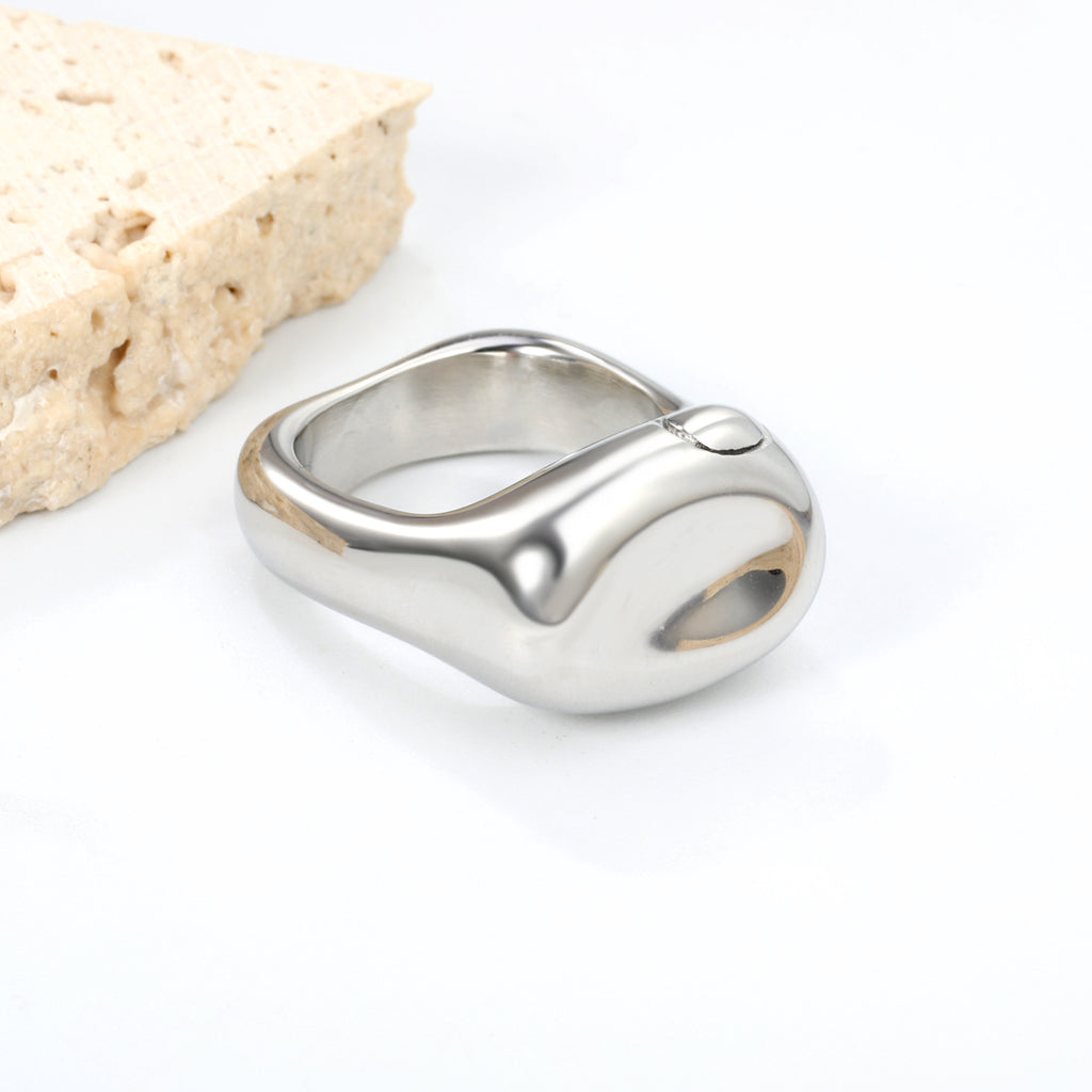 18K Gold Plated Stainless Steel Square Open Ring - Oval Design Sleek Statement Jewelry