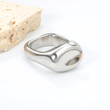 18K Gold Plated Stainless Steel Square Open Ring - Oval Design Sleek Statement Jewelry