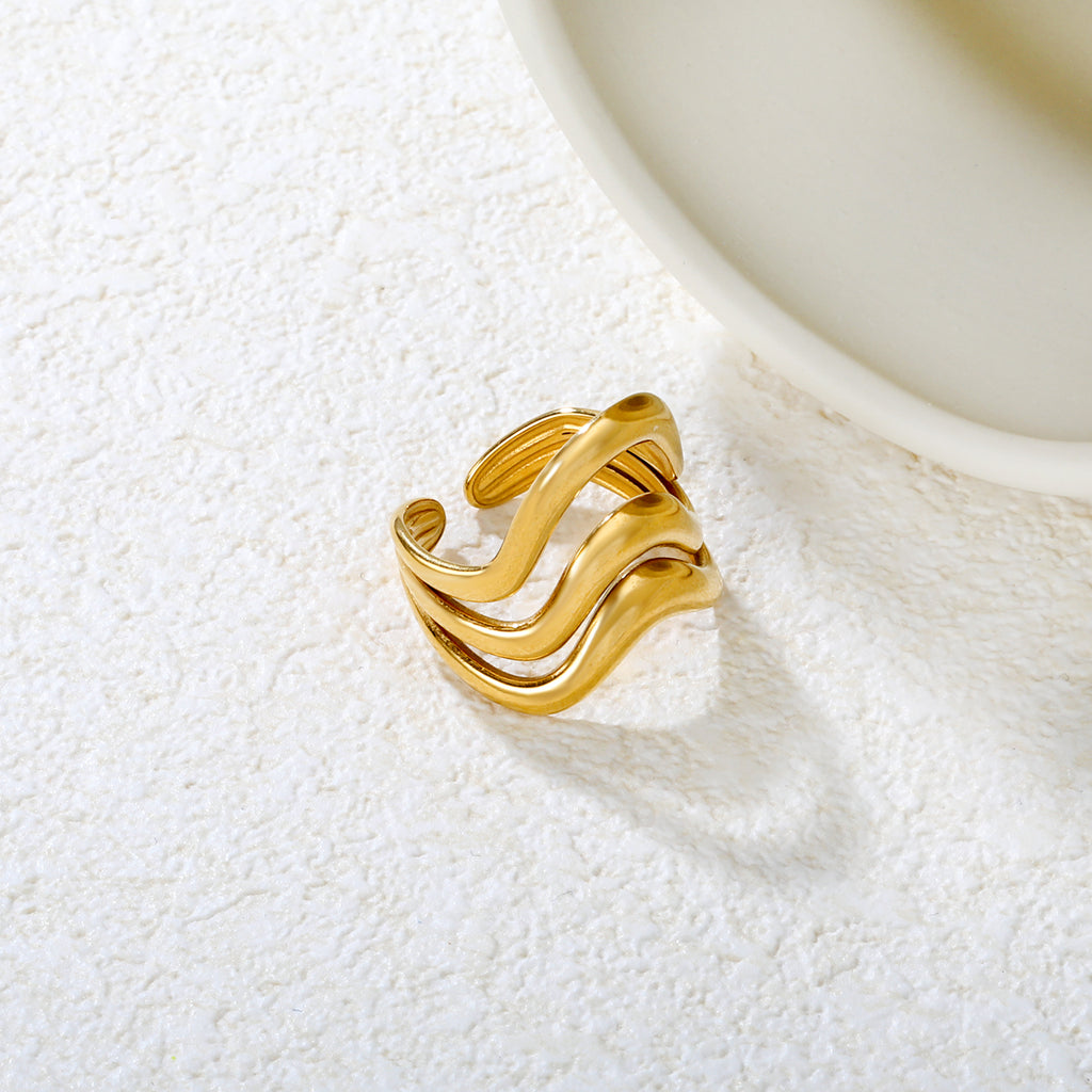 19.7mm Irregular Wavy Open Ring Gold 8