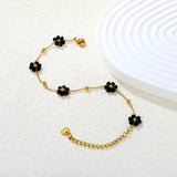 0.3 cross chain ¡Á3mm steel beads ¡Á9 + 8*8.6mm black bead flower pendant , bracelet, steel/gold