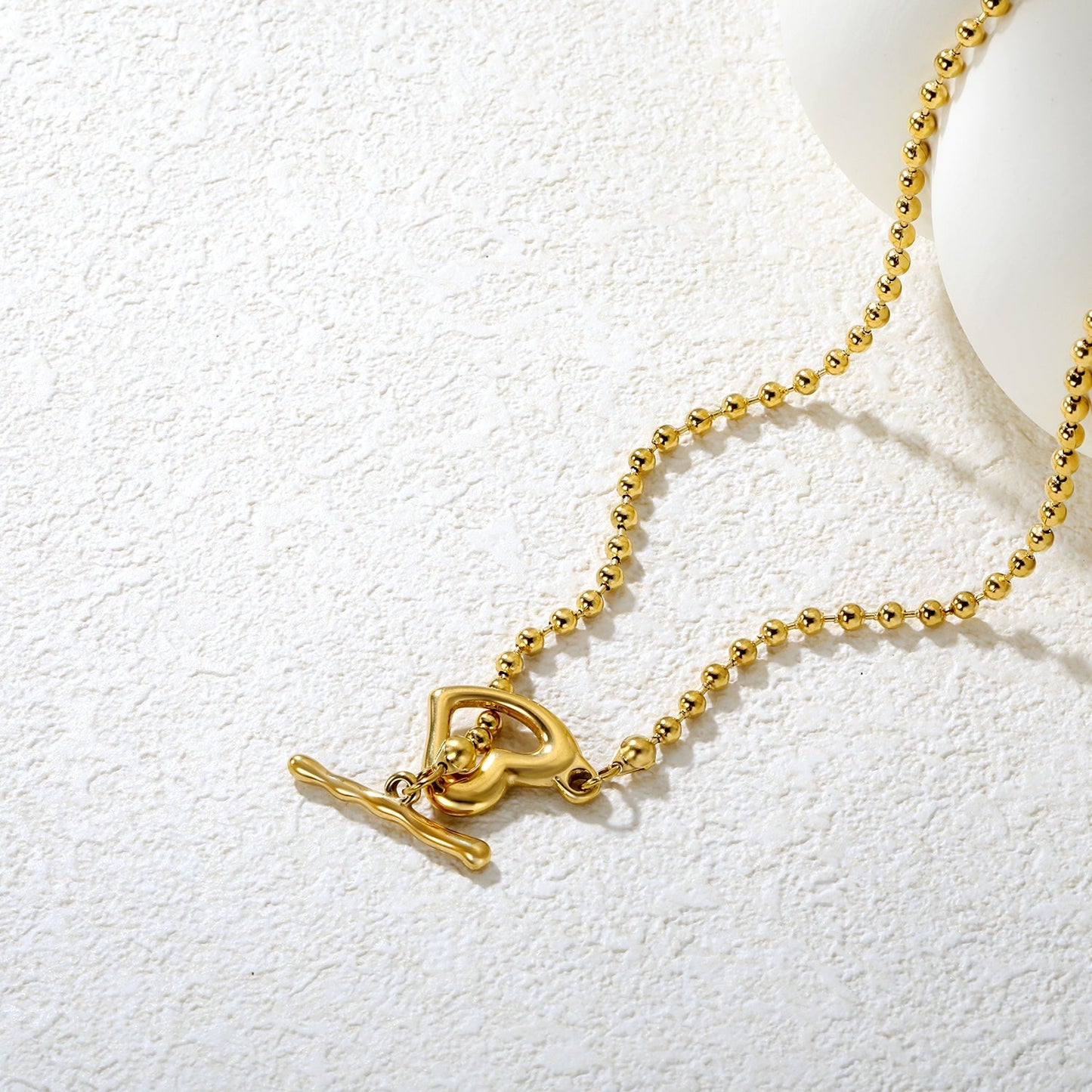 3mm Bead Chain 40cm Heart-Shaped T-Closure Necklace, Gold asonjewelry