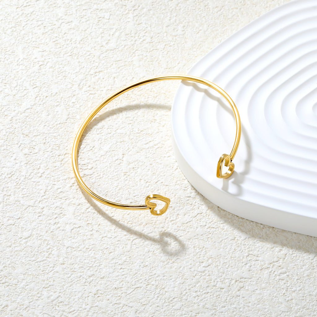 2mm Wide Inner Diameter 60mm Openwork Heart Open Bangle Gold