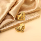 Textured Heart Stud Earrings 35*28mm / 18.4*15.1mm steel color / gold color