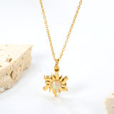 11.4*15.2mm Sun Sticky Imitation Opal Pendant 0.3 Cross Chain 40+5cm+6mm Round Plaque Necklace Golden