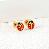 6*7.3mm Ladybug Twisted Screw Plug Stud Earrings steel color/golden color