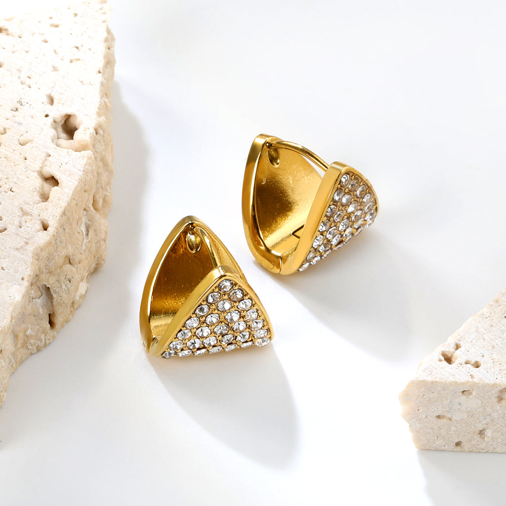 12.8*13.2mm triangle dumplings with white diamonds earrings steel color / gold color