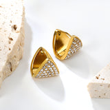 12.8*13.2mm triangle dumplings with white diamonds earrings steel color / gold color