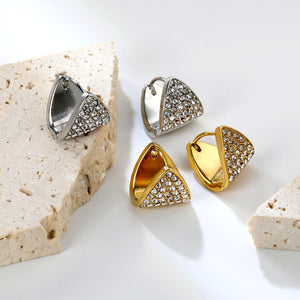 12.8*13.2mm triangle dumplings with white diamonds earrings steel color / gold color