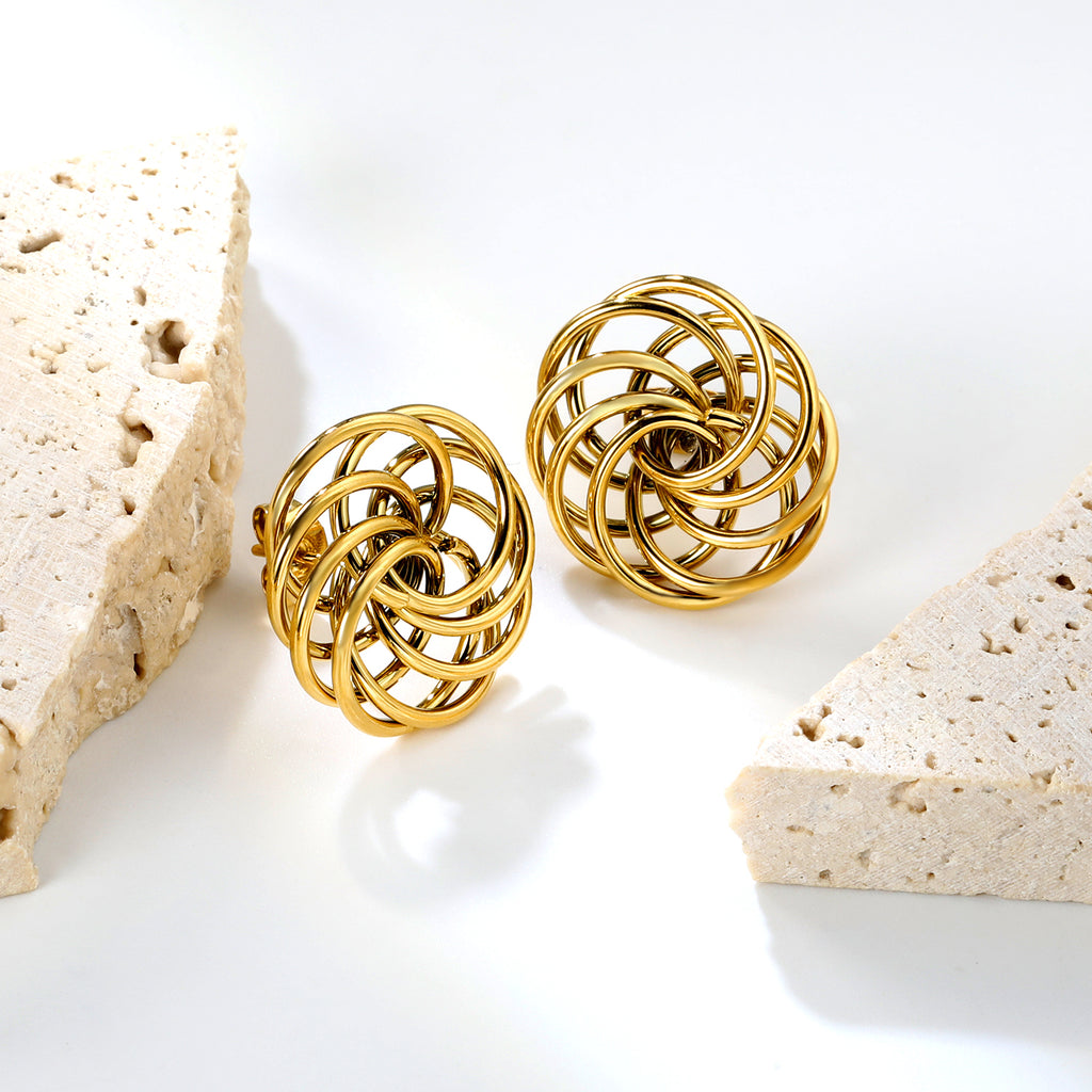19.7mm round flower garland stud earrings gold color