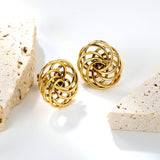 19.7mm round flower garland stud earrings gold color