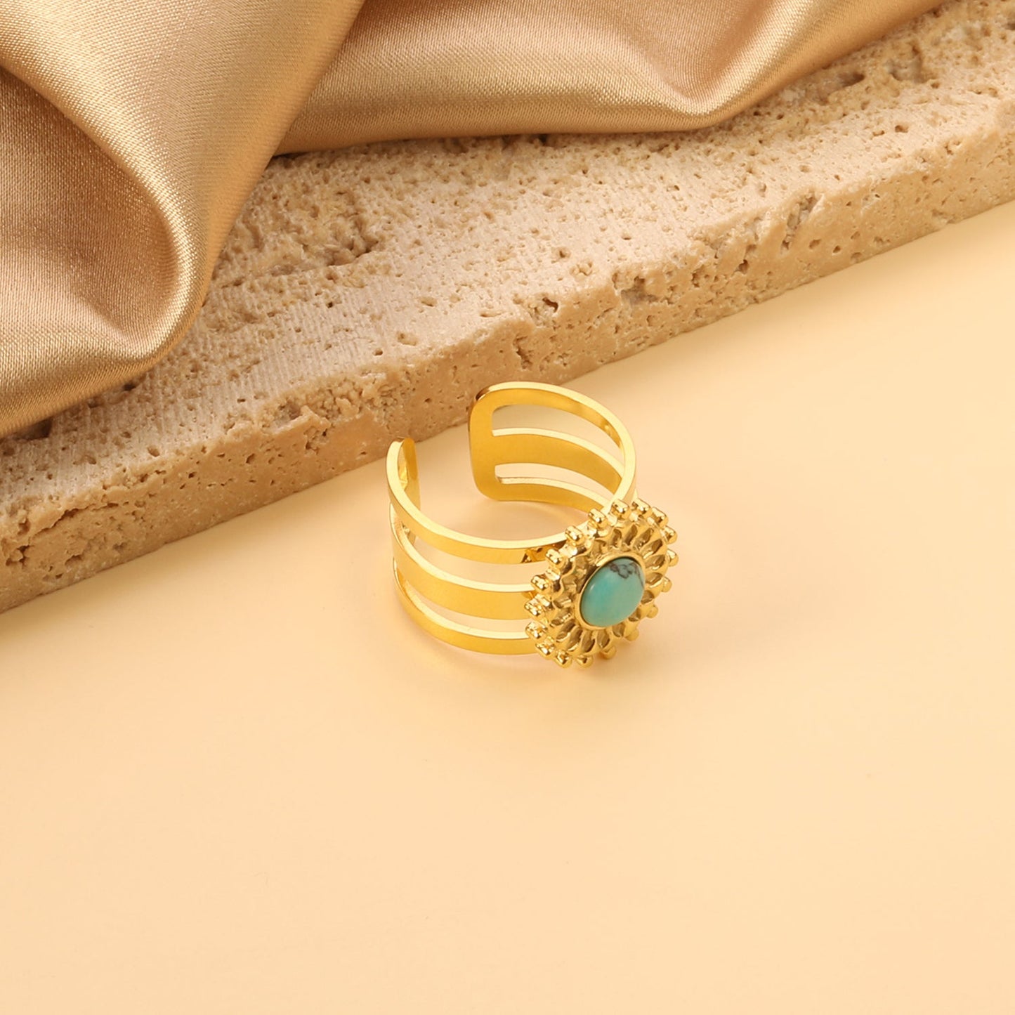 Open Band & Tiny Bead Lace & Turquoise Ring asonjewelry