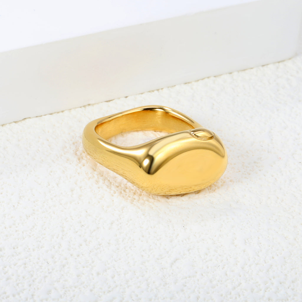 18K Gold Plated Stainless Steel Square Open Ring - Oval Design Sleek Statement Jewelry