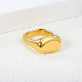 18K Gold Plated Stainless Steel Square Open Ring - Oval Design Sleek Statement Jewelry