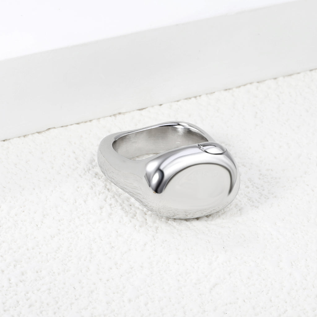 18K Gold Plated Stainless Steel Square Open Ring - Oval Design Sleek Statement Jewelry