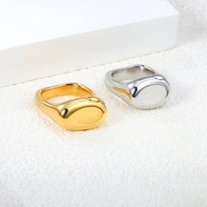 18K Gold Plated Stainless Steel Square Open Ring - Oval Design Sleek Statement Jewelry