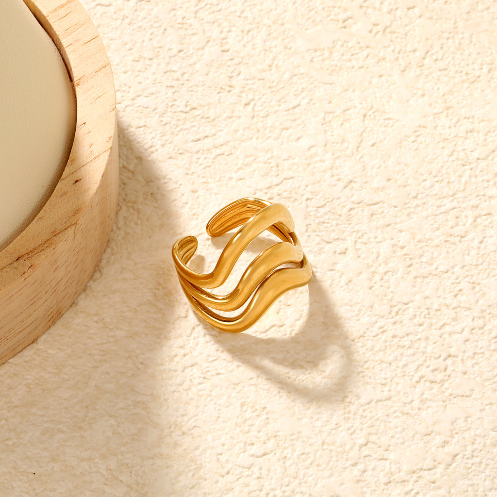 19.7mm Irregular Wavy Open Ring Gold 8