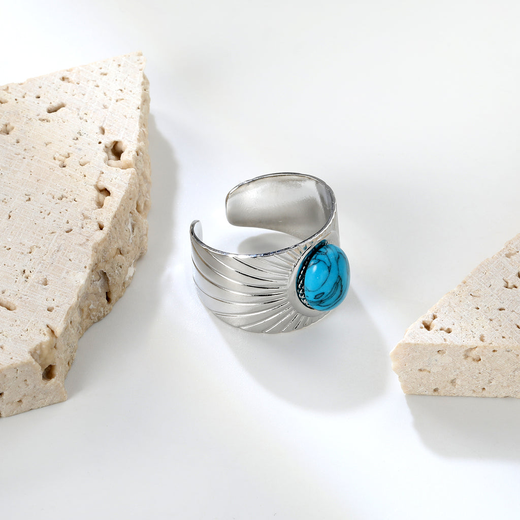 H14.2mm turquoise open-end ring, steel / gold color