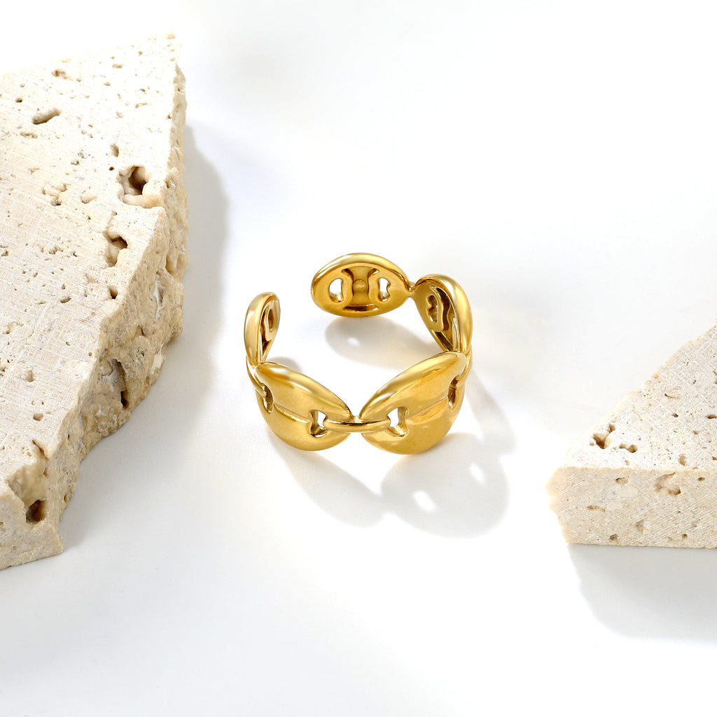 Golden Oval Link SS Open Ring (Minimalist Design)