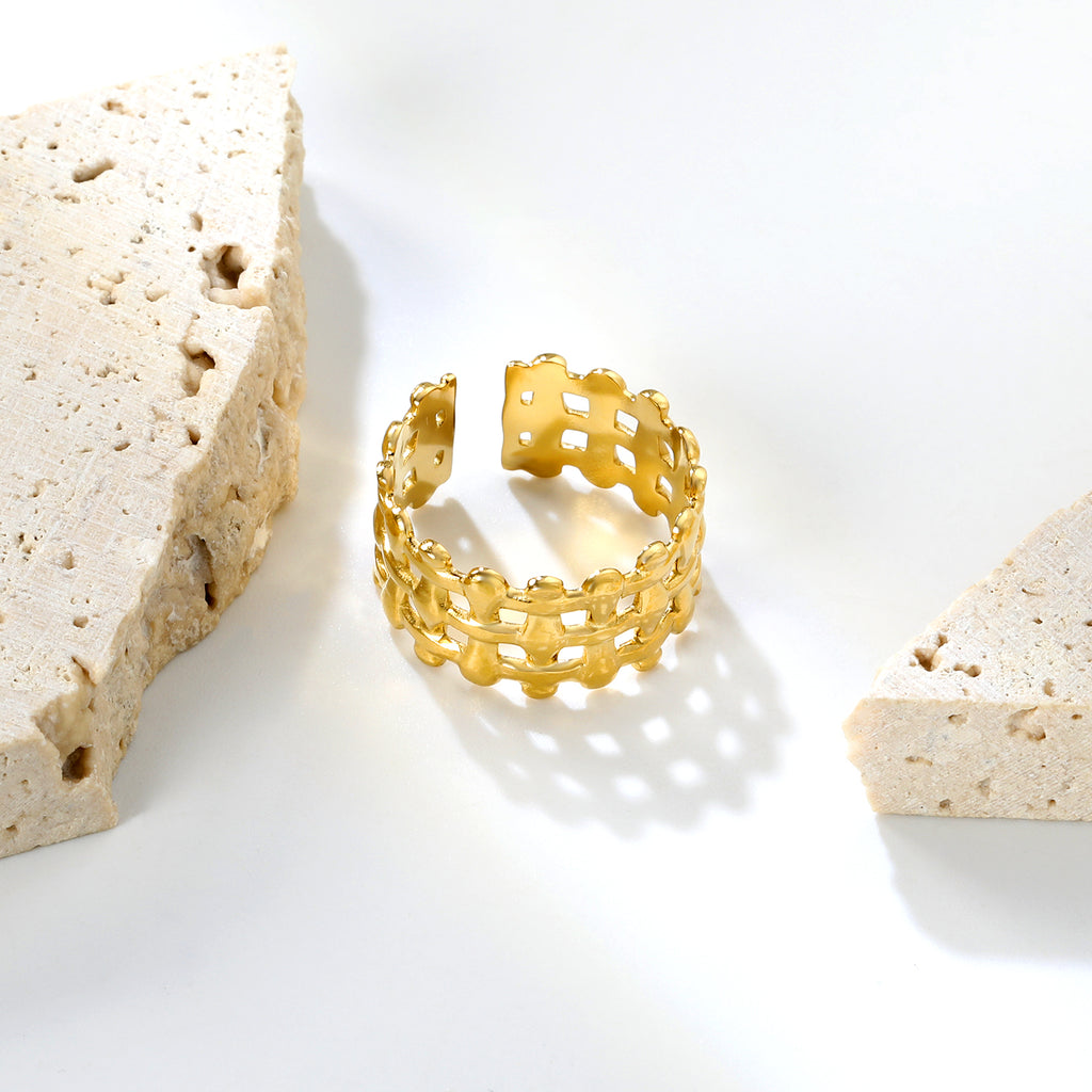 Golden Chain Link Stainless Steel Open Ring