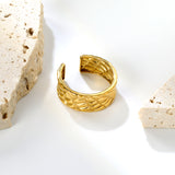 Golden Woven Pattern SS Open Ring (Textured Braided)