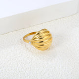 18K Gold Plated Stainless Steel Vertical Striped Arch Ring - Pearl Accented Elegant Jewelry