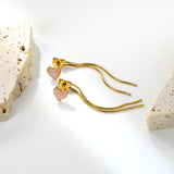 7.2*6.9mm Pink Drops Peach Heart + 0.9*40mm Round Snake Chain Tassel Earrings Gold