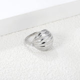 18K Gold Plated Stainless Steel Vertical Striped Arch Ring - Pearl Accented Elegant Jewelry