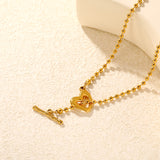 3mm Bead Chain 40cm Heart-Shaped T-Closure Necklace, Gold