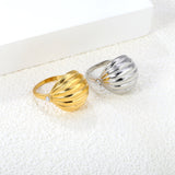 18K Gold Plated Stainless Steel Vertical Striped Arch Ring - Pearl Accented Elegant Jewelry