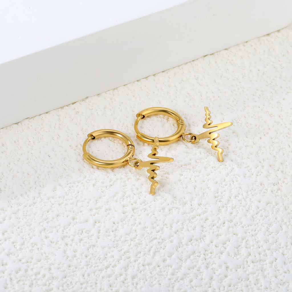 Wire 1.6x11mm O.D. earrings + 11.9*10mm circle with lightning bolt pendant earrings steel color/golden