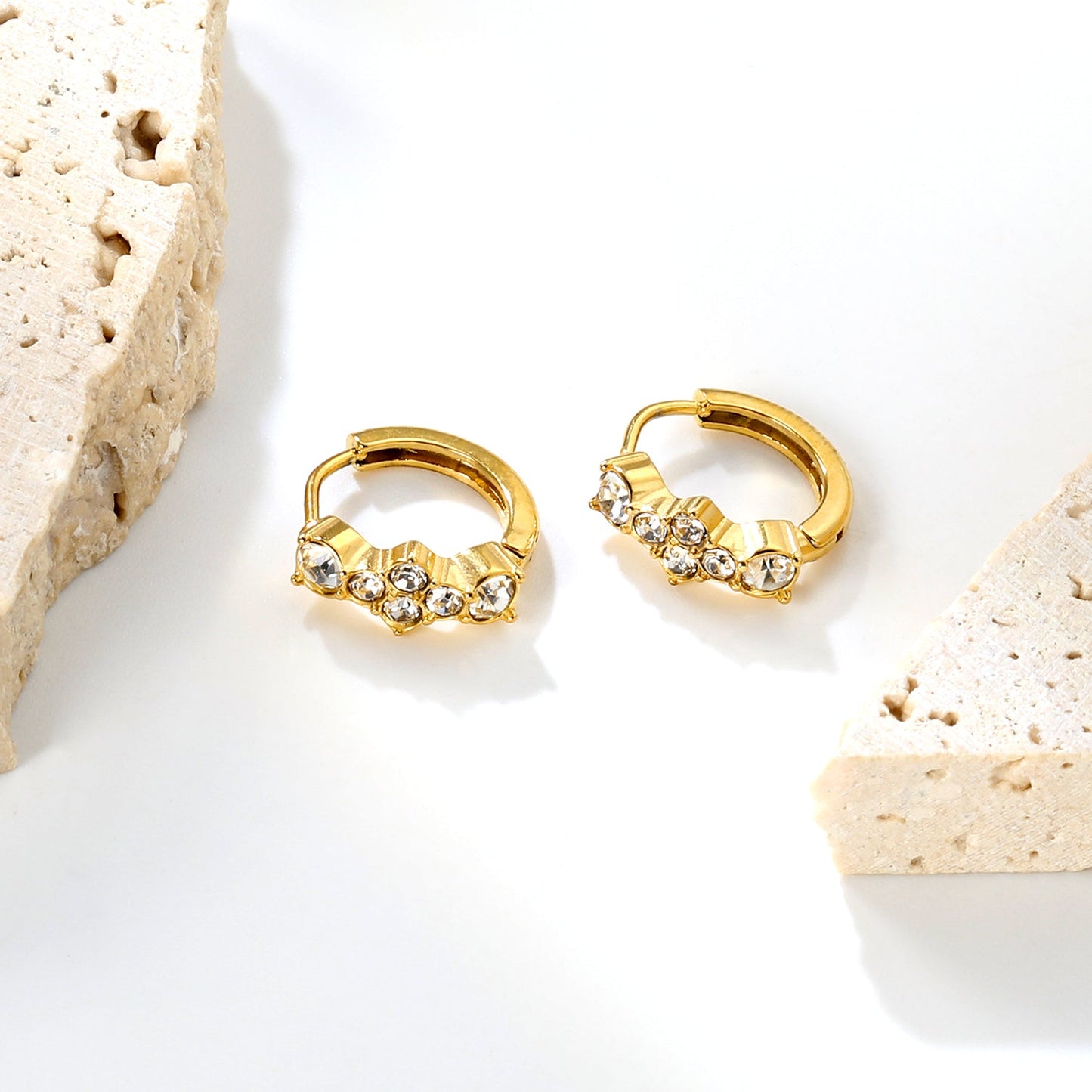 5.7 x 12.5mm Six-Piece Round White Zirconia Stud Earrings with 2.2mm Post and 10mm Inner Diameter, Gold asonjewelry